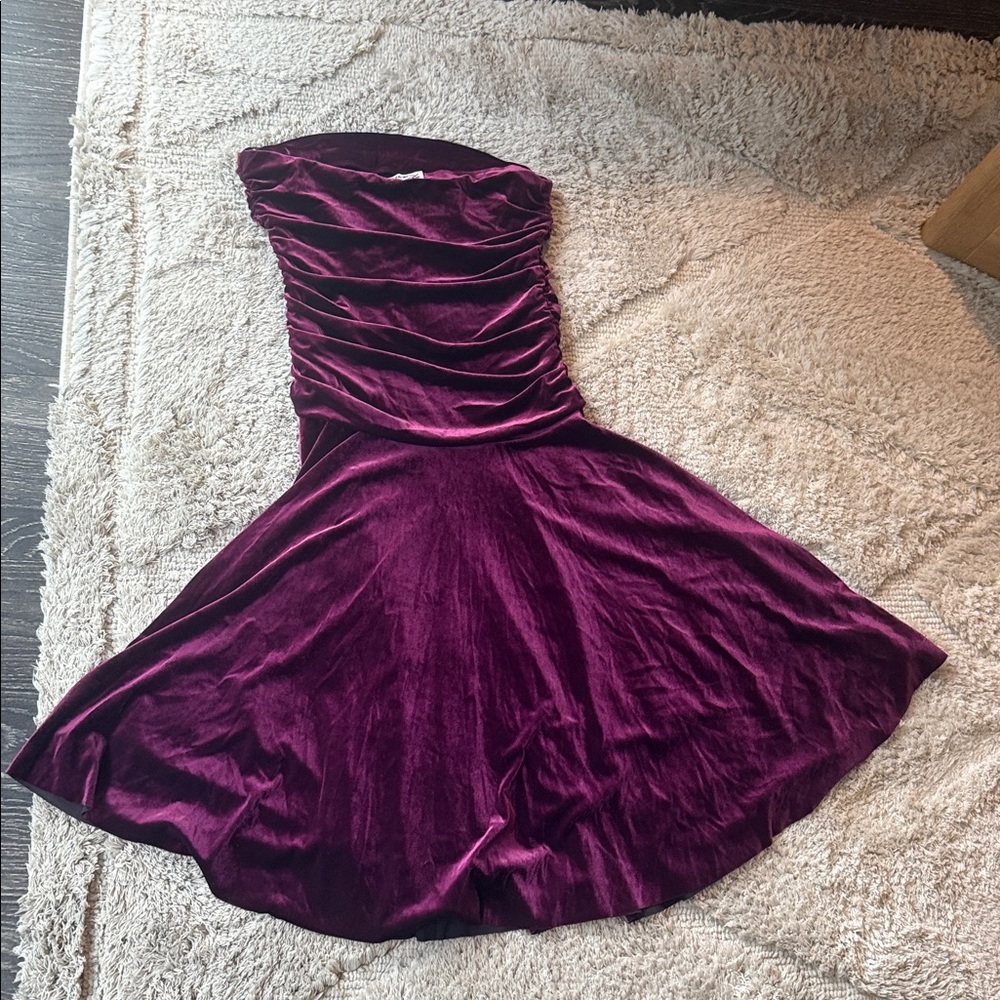 Karlie Free People Dress Sz Large Velvet Pink Purple Cocktail Dress / strapless - Picture 7 of 8